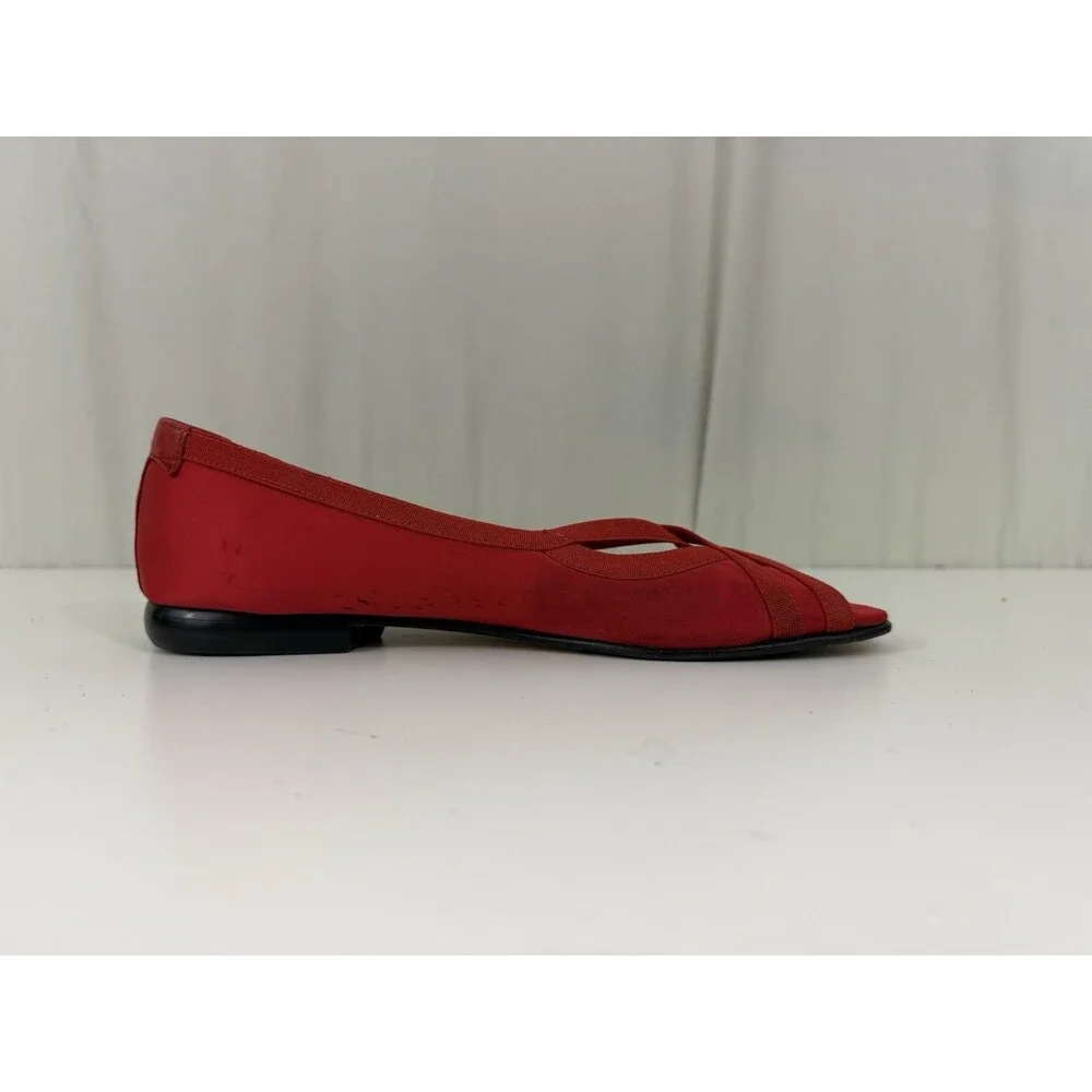 Taryn Rose Red Stain Peep Toe Flats Tomato Girl Balletcore Eclectic Grandpa 38.5